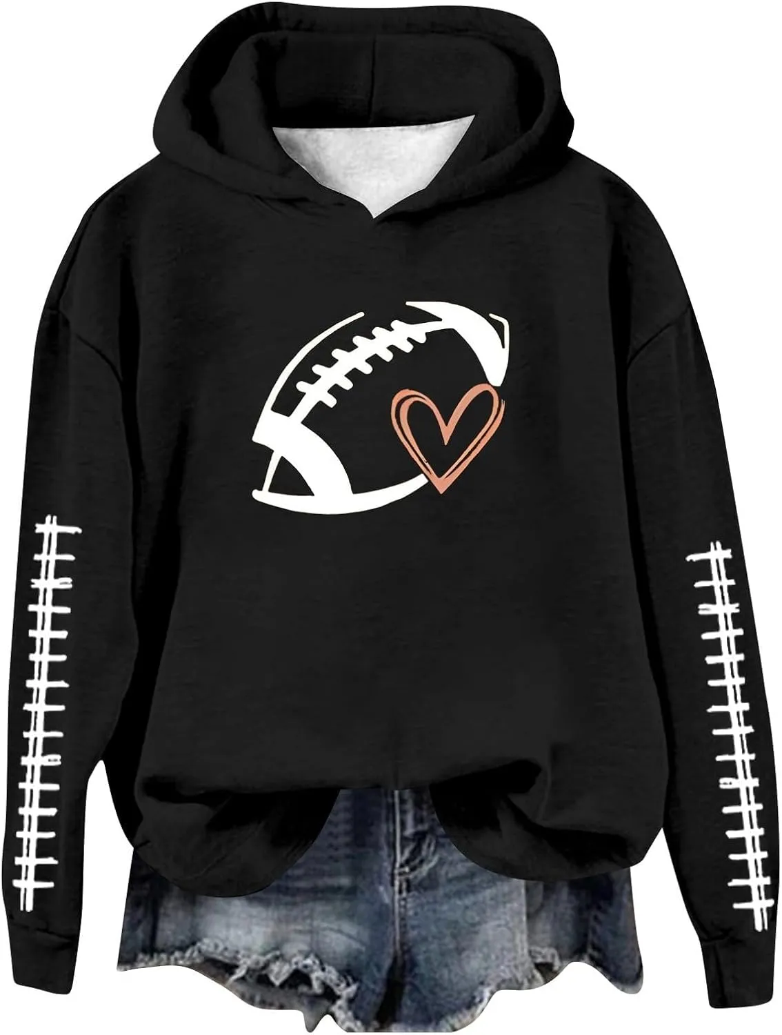 Football Sweatshirts for Women Game Day Hoodie Graphic Print Sweatshirt Fashion Fall Sports Long Sleeve Pullover Tops