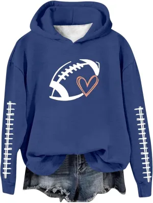 Football Sweatshirts for Women Game Day Hoodie Graphic Print Sweatshirt Fashion Fall Sports Long Sleeve Pullover Tops