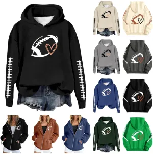 Football Sweatshirts for Women Game Day Hoodie Graphic Print Sweatshirt Fashion Fall Sports Long Sleeve Pullover Tops