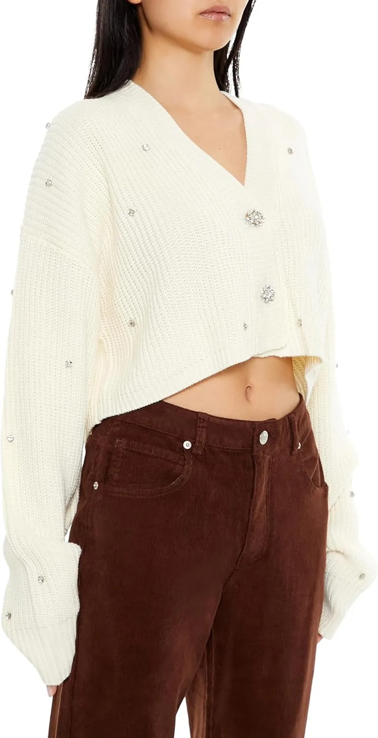 Forever 21 Women's Faux Gem Cardigan Sweater