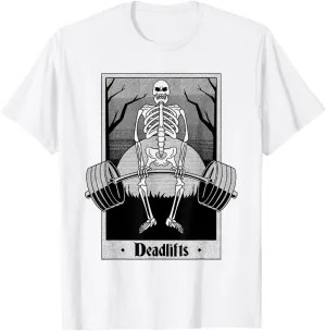 Funny Deadlifts Weightlifter Skeleton Halloween Gym Workout T-Shirt