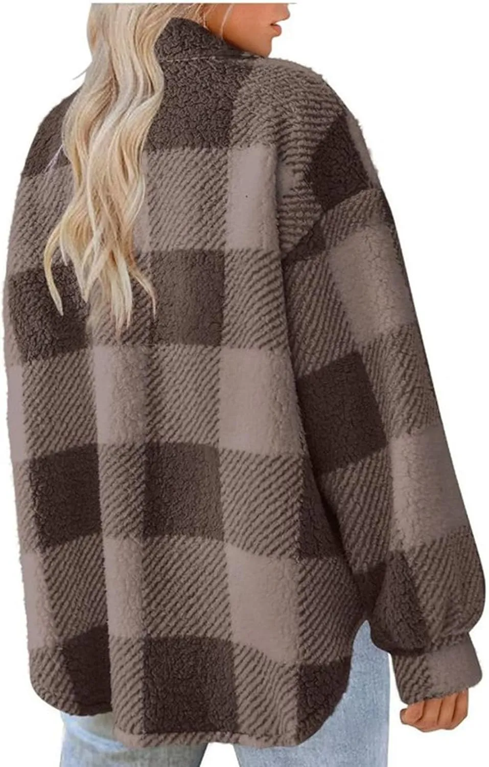 Fuzzy Fleece Jackets For Women Casual Fashion 2023 Plaid Button Down Shacket Warm Winter Sherpa Coats Outwear