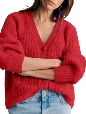 Gacaky Women's Cardigan Sweater Casual Long Sleeve V Neck Button Down Chunky Soft Knit Sweater Fall Open Front Loose Outwear