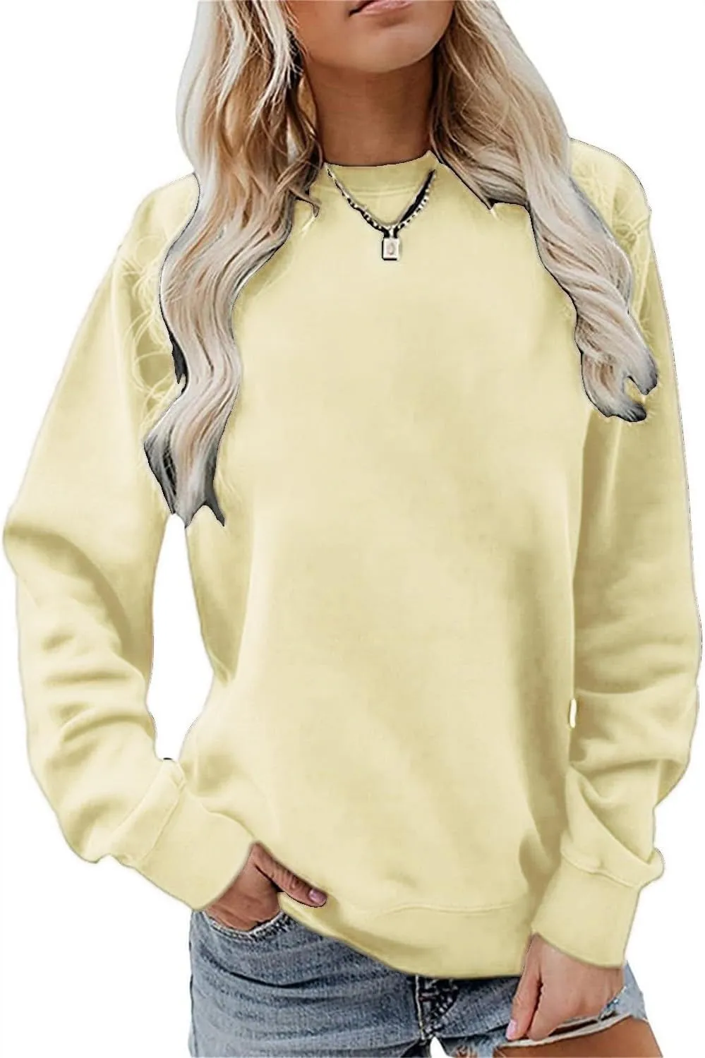 GIERIDUC Oversized Sweatshirt for Women 2024 Fashion Solid Color Long Sleeve Tops Crew Neck Pullover Blouse Fall Outfits