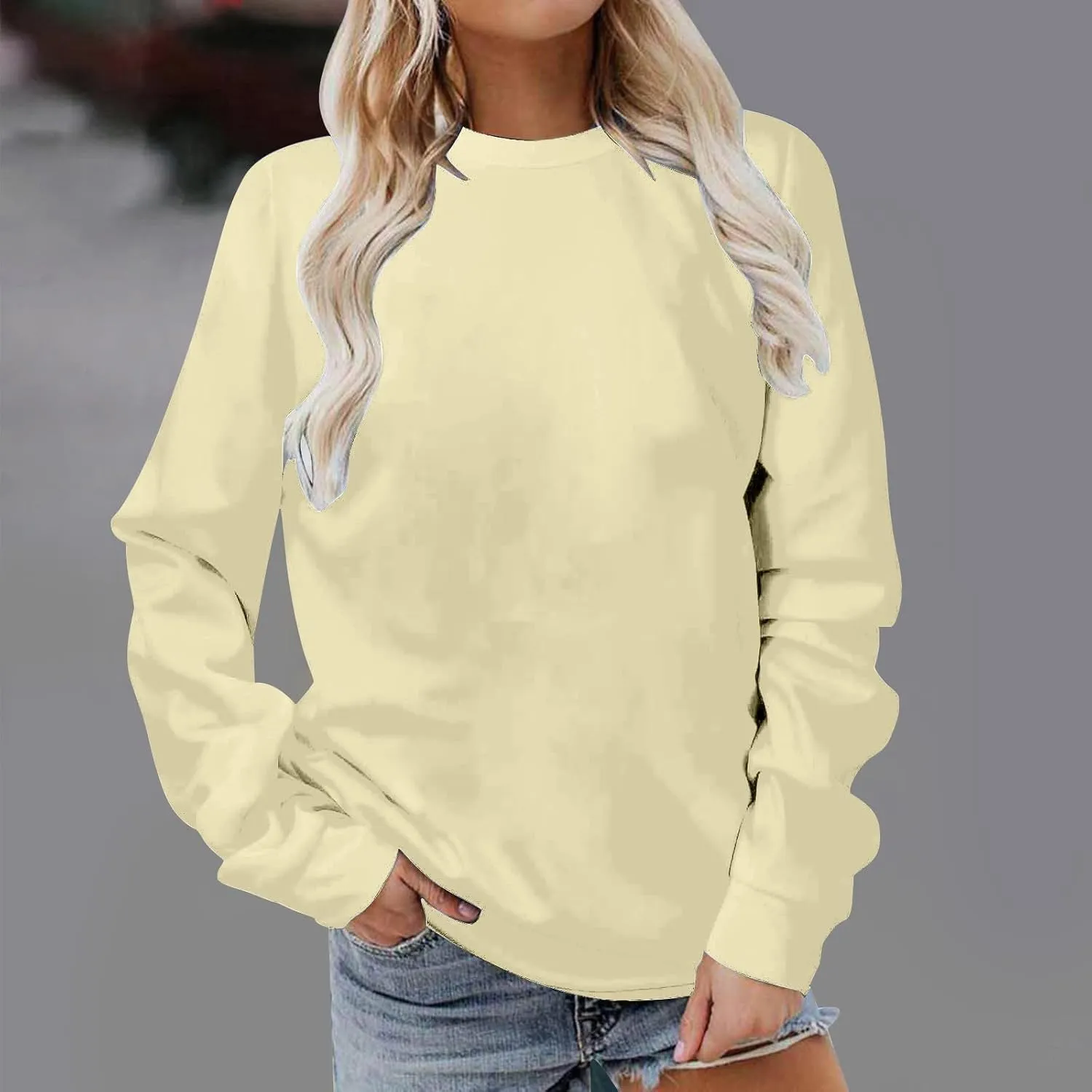 GIERIDUC Oversized Sweatshirt for Women 2024 Fashion Solid Color Long Sleeve Tops Crew Neck Pullover Blouse Fall Outfits