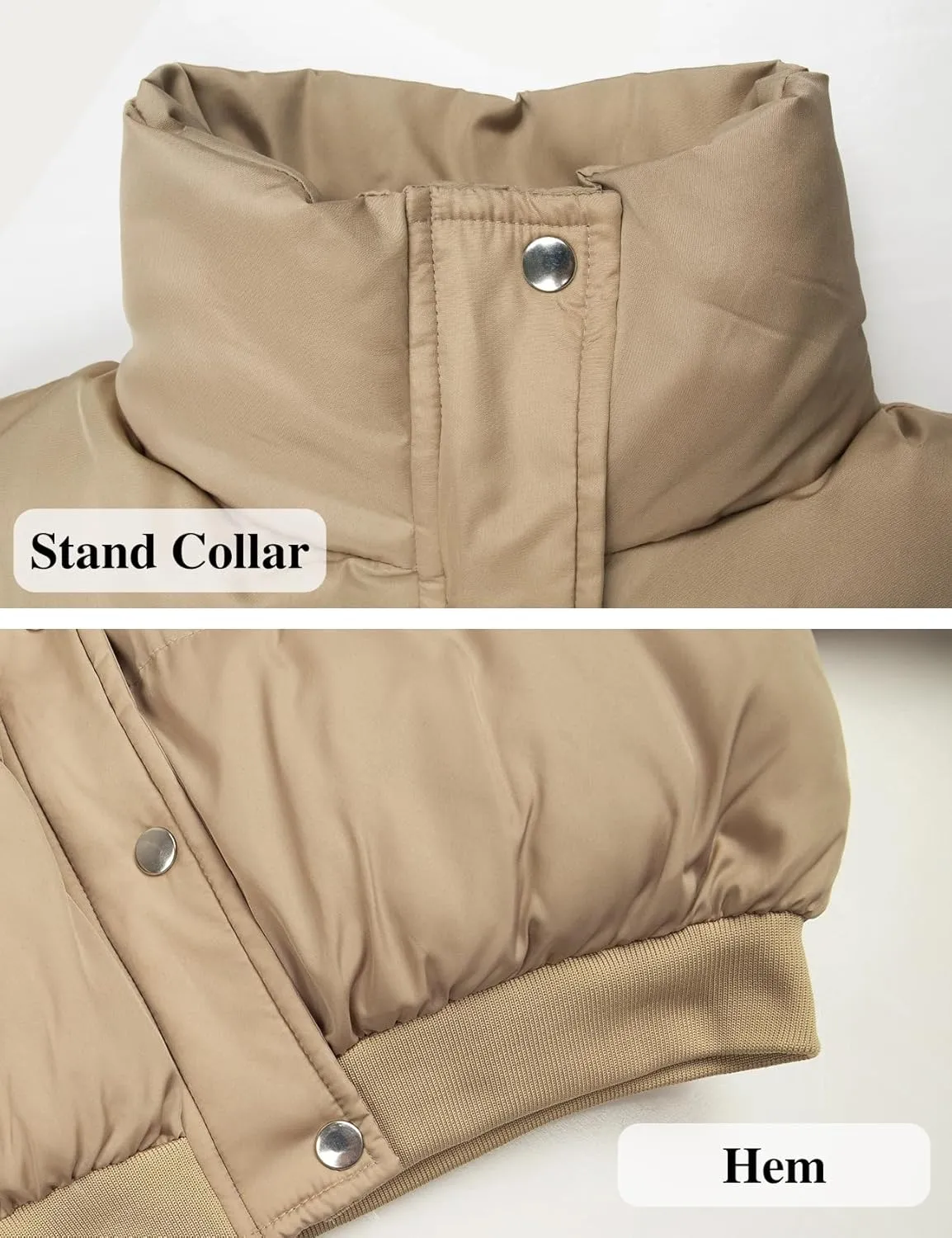 Gihuo Women' s Cropped Puffer Jacket Padded Long Sleeve Bubble Coats Winter Warm Puffy Outerwear
