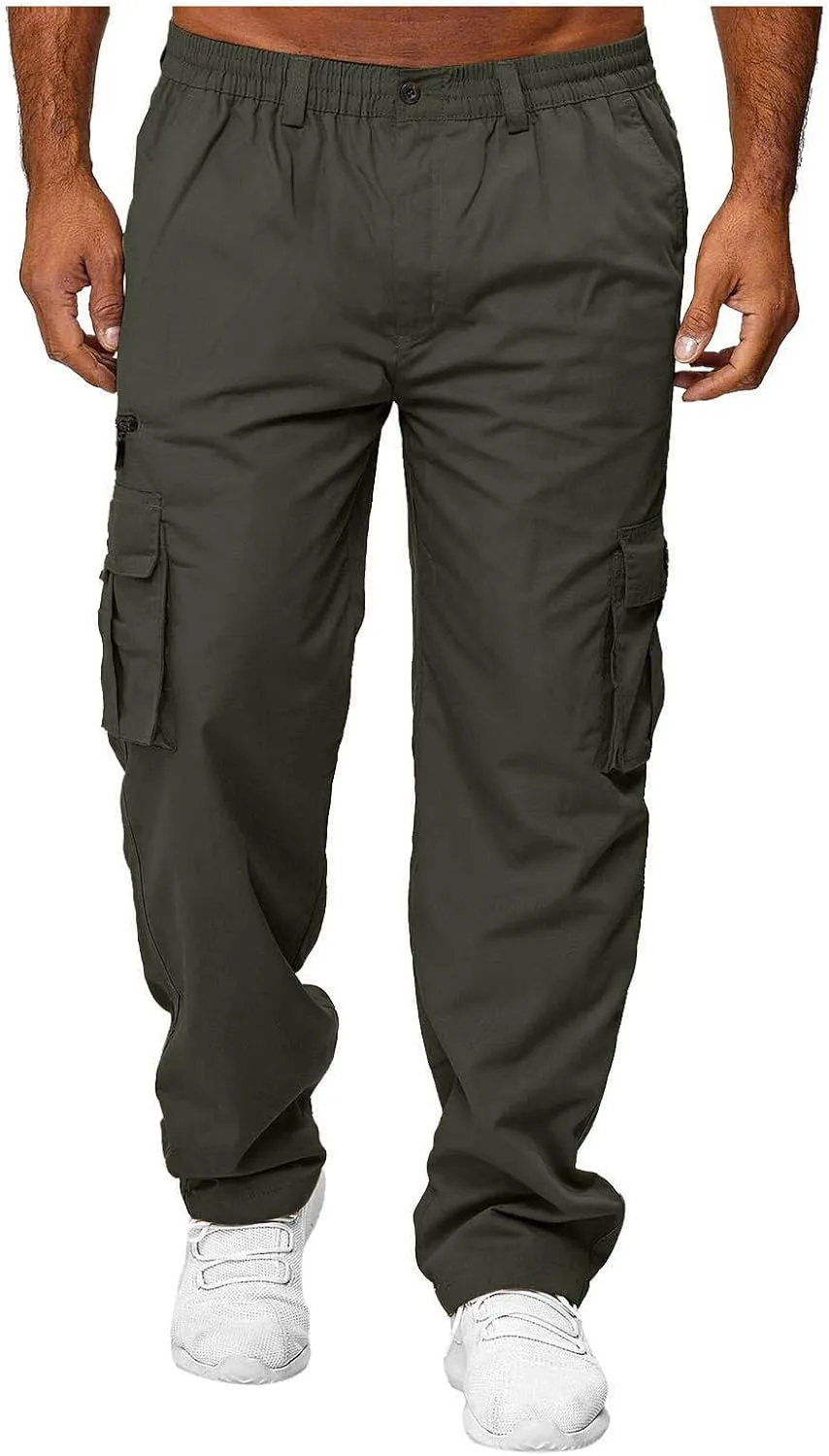 GOFULY Mens Khaki Pants Casual with Pockets Fashion Hiking Pants Stretch Sweatpants Travel Baggy Pants Straight Fit