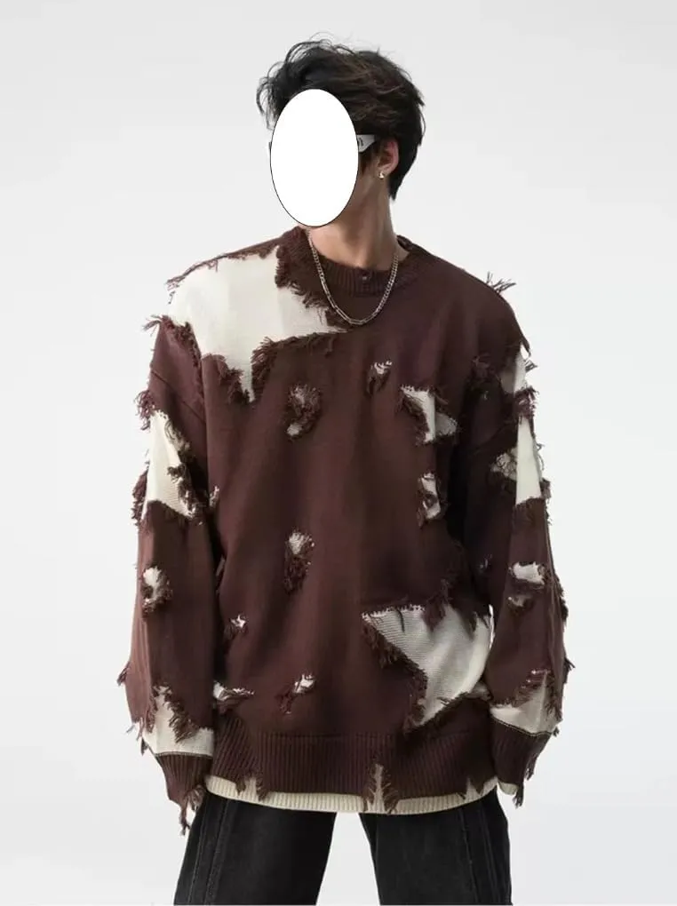Gothic Sweater Emo Sweater Y2k Star Womens Men Punk Loose Oversized Ripped Pullover Knit Sweaters Emo Cloth Gothic Clothes