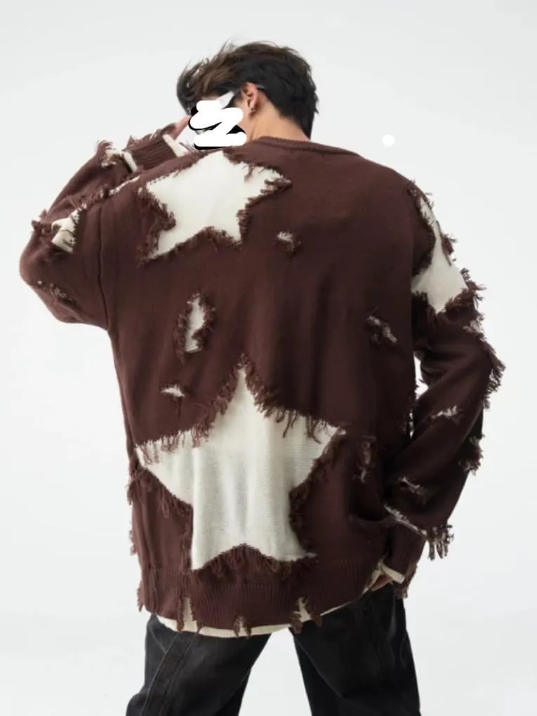 Gothic Sweater Emo Sweater Y2k Star Womens Men Punk Loose Oversized Ripped Pullover Knit Sweaters Emo Cloth Gothic Clothes