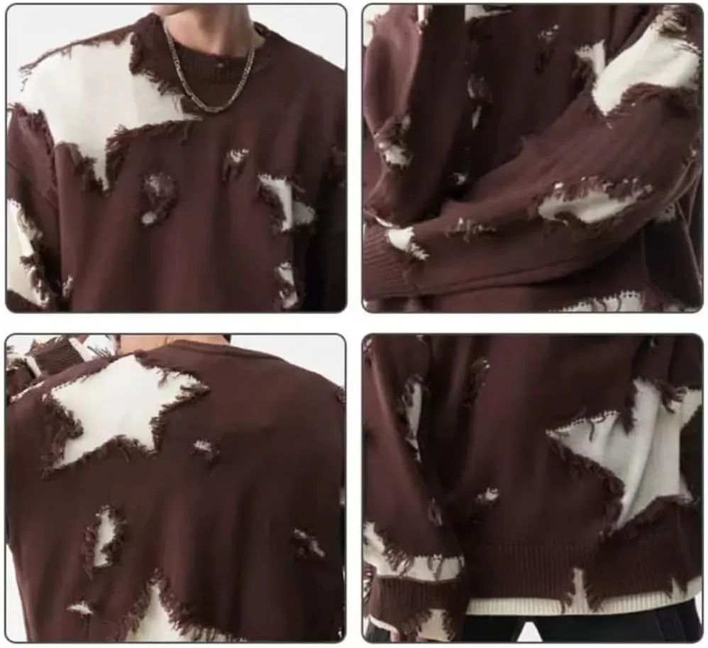 Gothic Sweater Emo Sweater Y2k Star Womens Men Punk Loose Oversized Ripped Pullover Knit Sweaters Emo Cloth Gothic Clothes