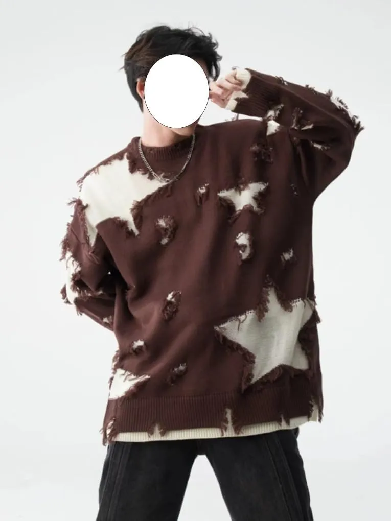 Gothic Sweater Emo Sweater Y2k Star Womens Men Punk Loose Oversized Ripped Pullover Knit Sweaters Emo Cloth Gothic Clothes