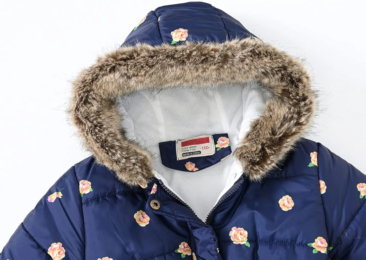 Happy Cherry Girl's Fleece Line Hooded Jacket Faux Fur Trim Winter Warm Coat Long Padded Outwear Snow Puffer Jackets