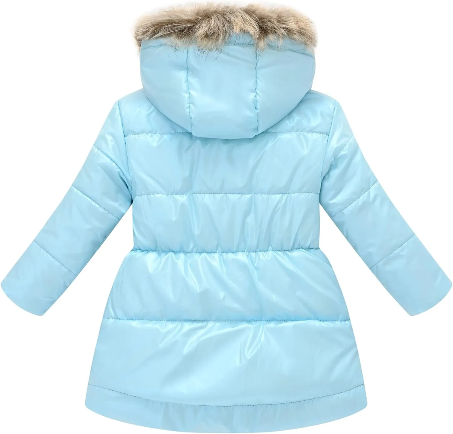 Happy Cherry Girl's Fleece Line Hooded Jacket Faux Fur Trim Winter Warm Coat Long Padded Outwear Snow Puffer Jackets