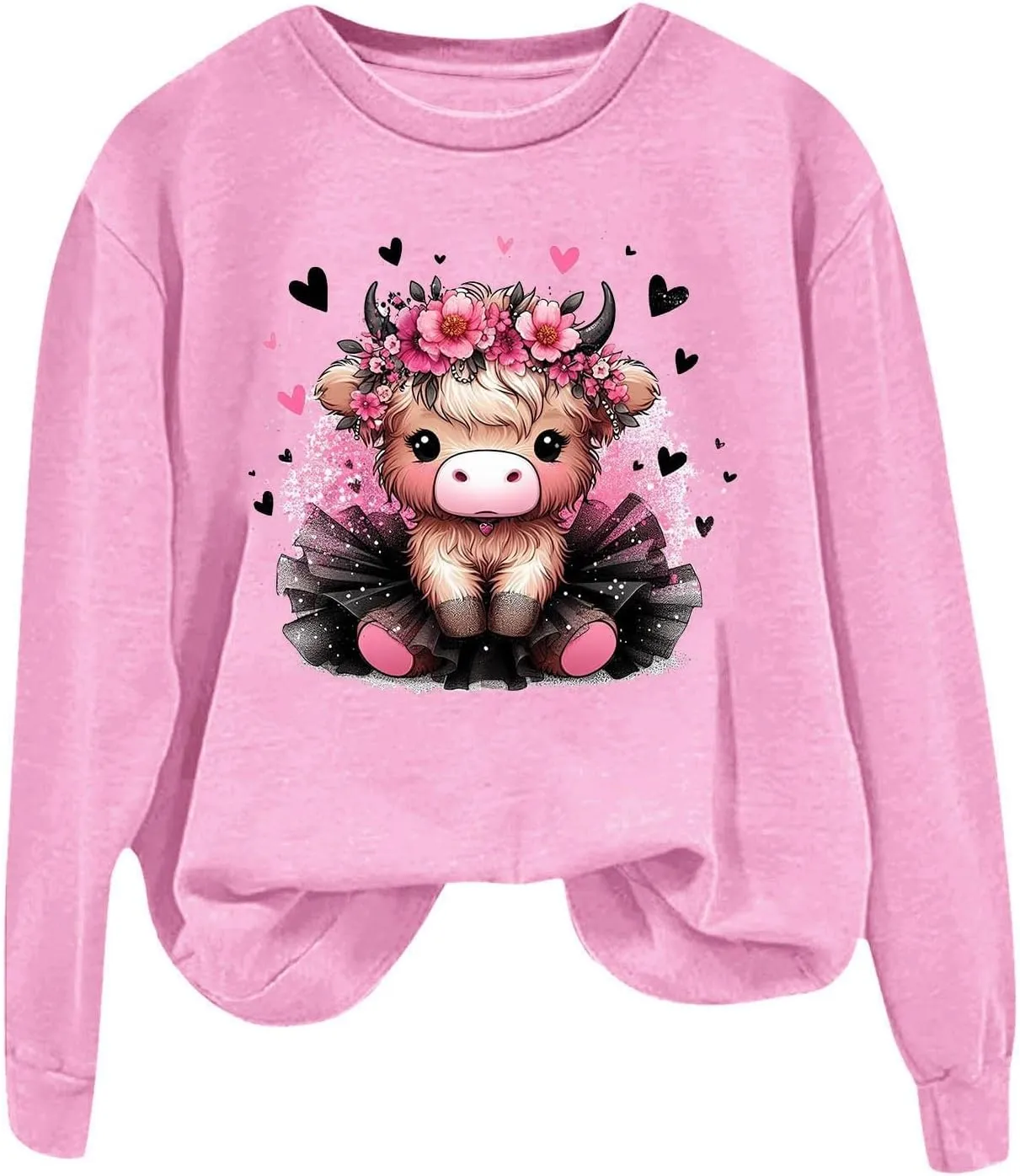Highland Cow Sweatshirts for Women Funny Cute Casusl Loose Hoodies Western Cow Print Shirt Country Western Sweatshirt