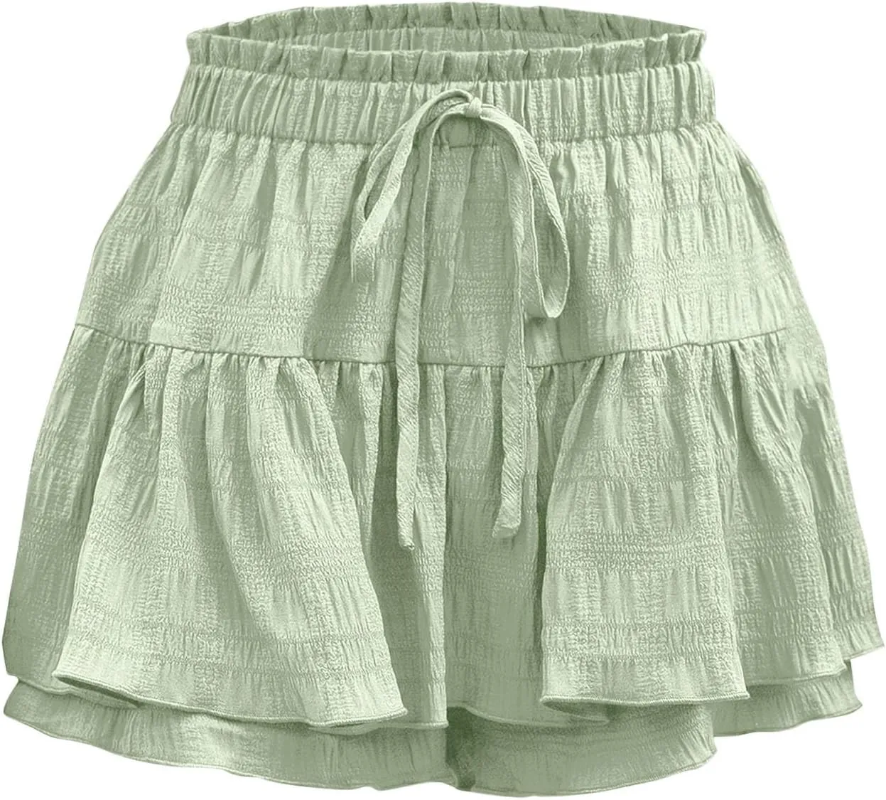 hlysgo Flowy Shorts for Women Casual Boho Ruffle Tiered Skorts High Waisted Drawstring Mini Skirts Tennis Comfy Shorts 2025