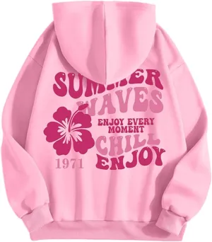 Hoodies for Women Plus Size Casual Long Sleeve Sweatshirts Drawstring Tops Loose Print Pullovers with Pocket