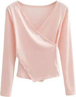 HSQMA Yoga Shirt for WomenLong Sleeve V Neck T ShirtsSexy Workout Shirts ClothesQuick Dry Fitness Gym T Shirt Loose Active (Color : Pink, Size : M/)