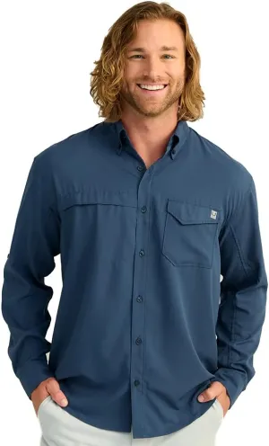 HUK Men's Tide Point Solid Long Sleeve Shirt, Button
