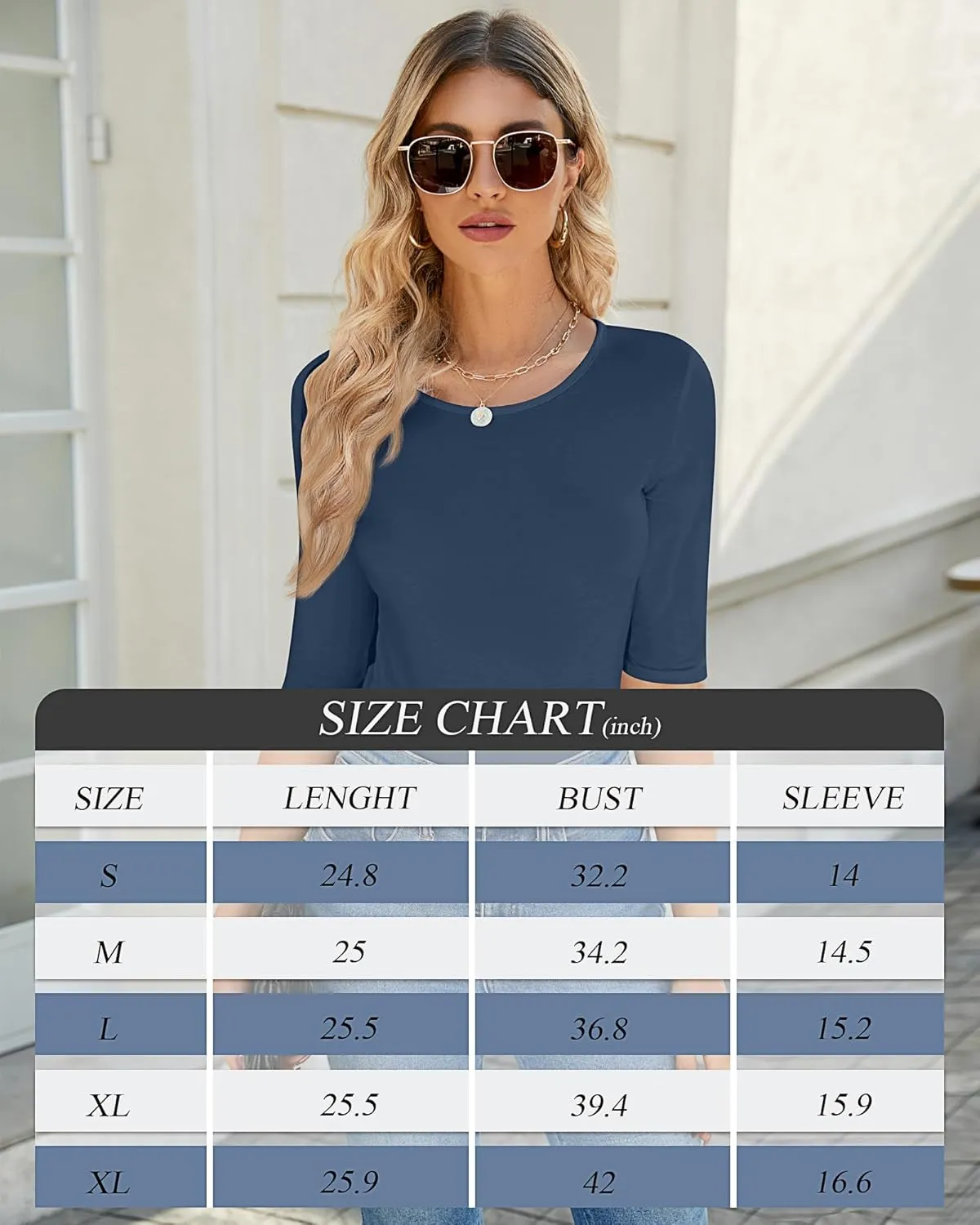 Huukeay 3 Pack Women's Half Sleeve T Shirt 1/2 Sleeve T Shirt Tops Womens Basic Round Neck Slim Fit Stretchy Tees