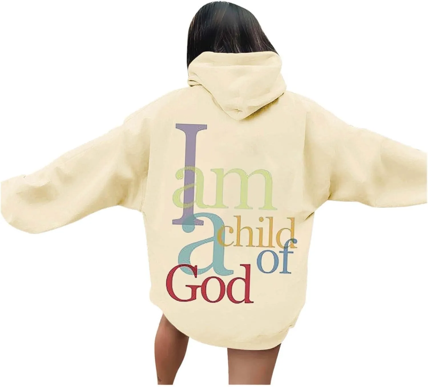 I Am A Child of God Sweatshirt for Women Trendy Letter Print Long Sleeve Hoodie Oversized Casual Drawstring Sweatshirts
