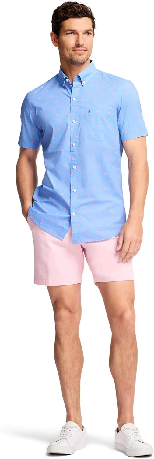 Izod Mens Breeze Short Sleeve Button Down Patterned Shirt