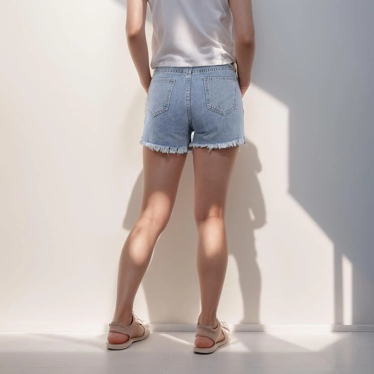Jean Shorts for Women Casual High Waisted Frayed Ripped Raw Hem Denim Short Pants Sexy Tassel Chain Shorts