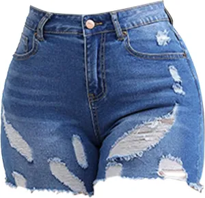 Jean Shorts for Women High Waisted Ripped Stretchy Denim Hot Short Summer Frayed Raw Hem Ripped Shorts Cut Off Shorts