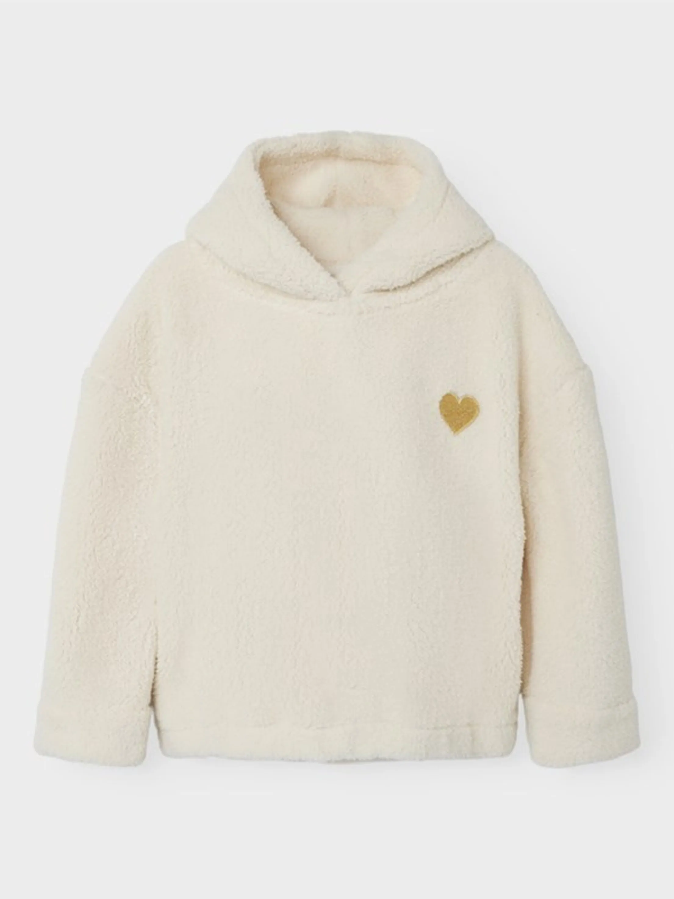 Kids Girl's Heart Embroidered Sherpa Hoodie,Cream