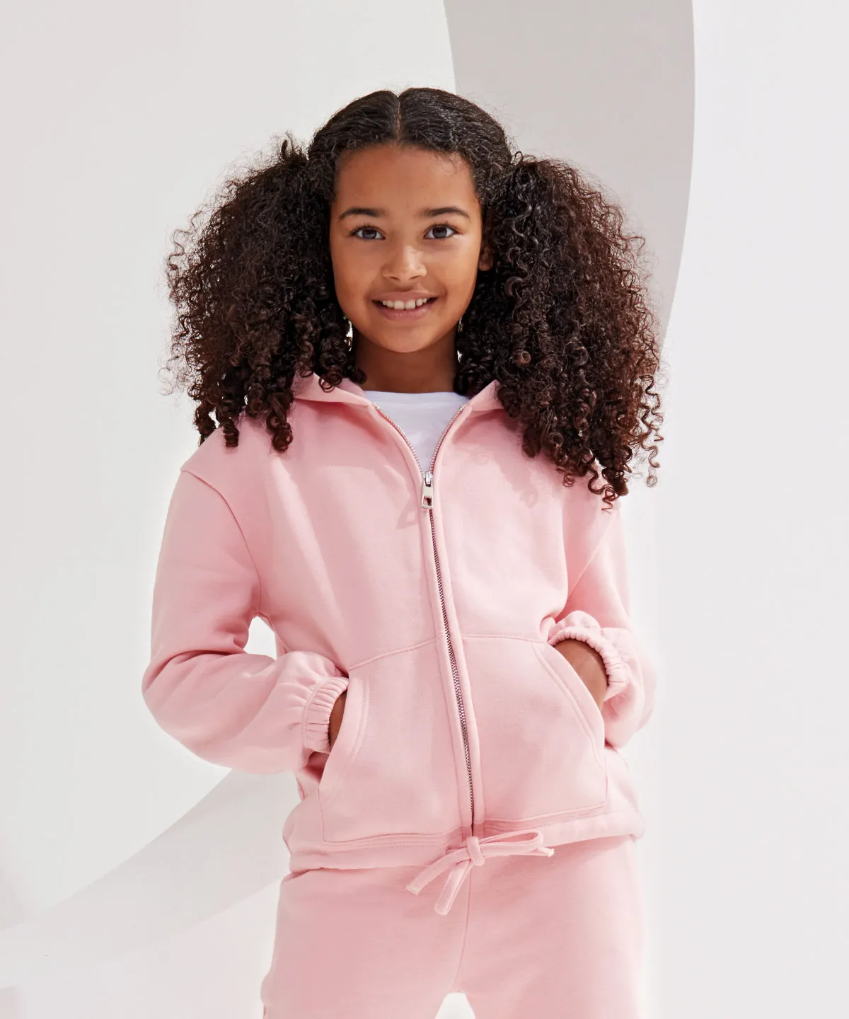 Kids TriDri® recycled cropped oversize full-zip hoodie | Light Pink