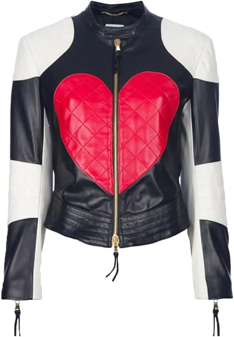 Kylie Heart Time Bomb Biker Leather Jacket - Red Heart Love Kylie Minogu Jacket