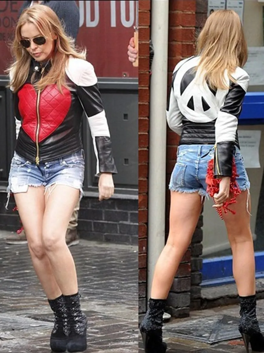 Kylie Heart Time Bomb Biker Leather Jacket - Red Heart Love Kylie Minogu Jacket
