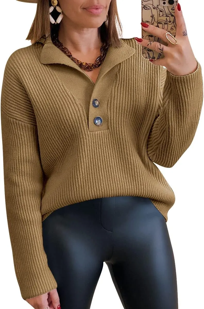 LILLUSORY Womens V Neck Pullover Sweaters Casual Cable Knit Chunky Warm Cute Tops with Collar Polo