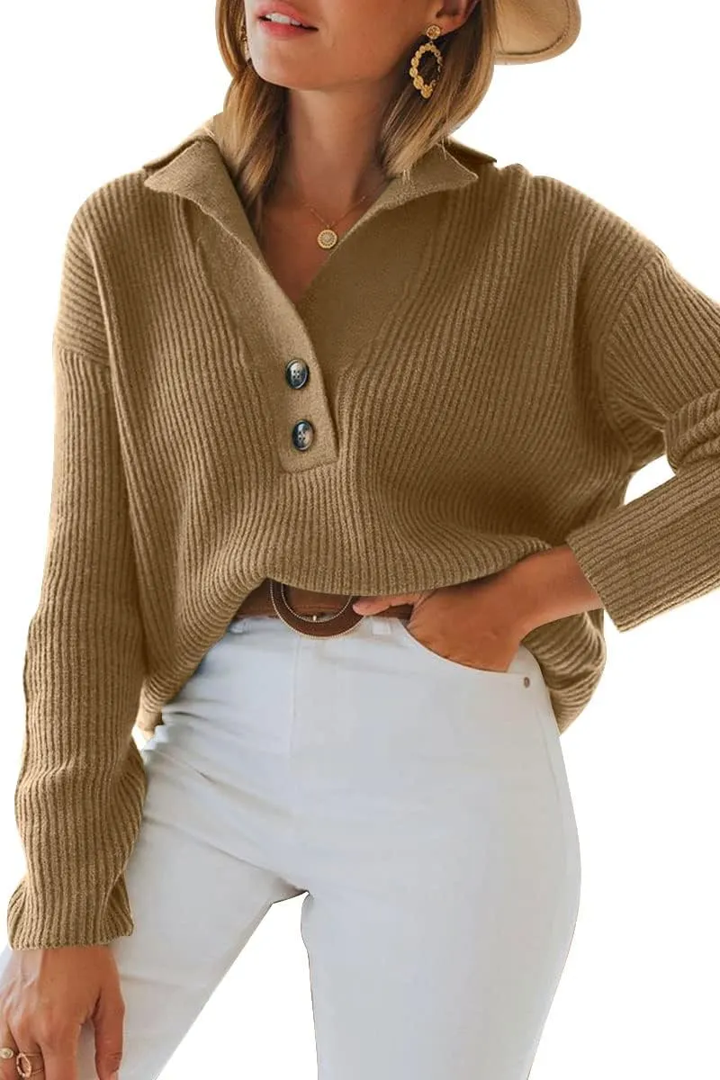 LILLUSORY Womens V Neck Pullover Sweaters Casual Cable Knit Chunky Warm Cute Tops with Collar Polo