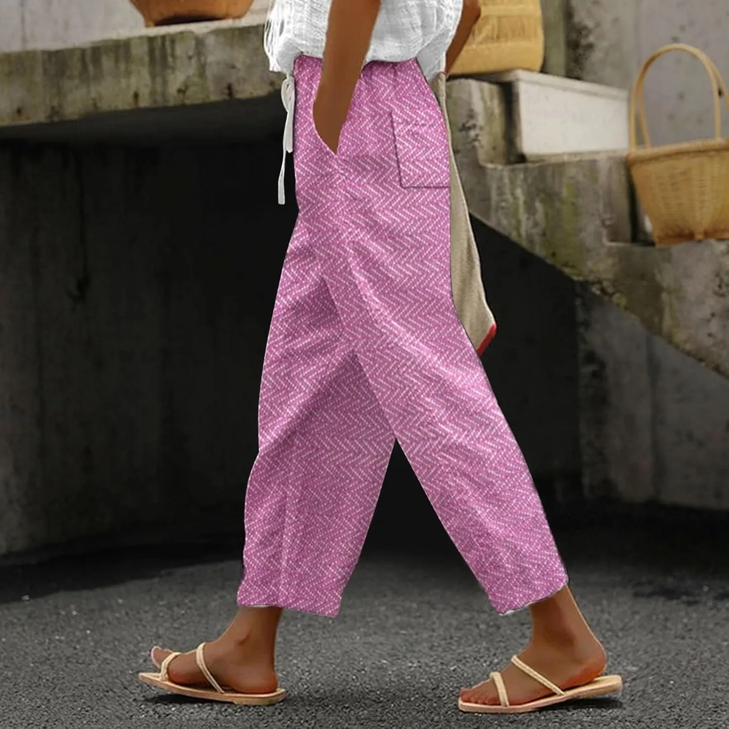 Linen Capri Pants for Women 2024 Capri Pants with Pockets Wide Leg Cropped Pants for Women Linen Capri Pants for