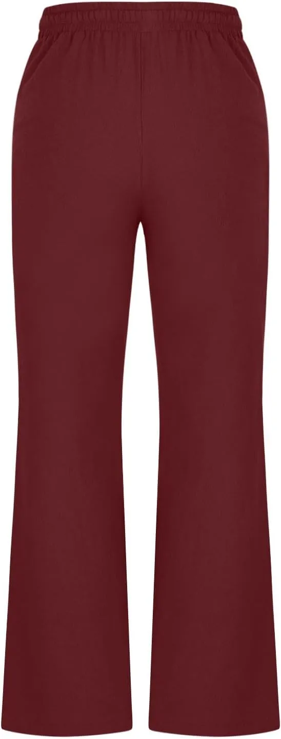 Linen Pants Women Casual Linen High Waist Pants Vacation Travel Pants Drawstring Loose Summer Trousers with Pockets