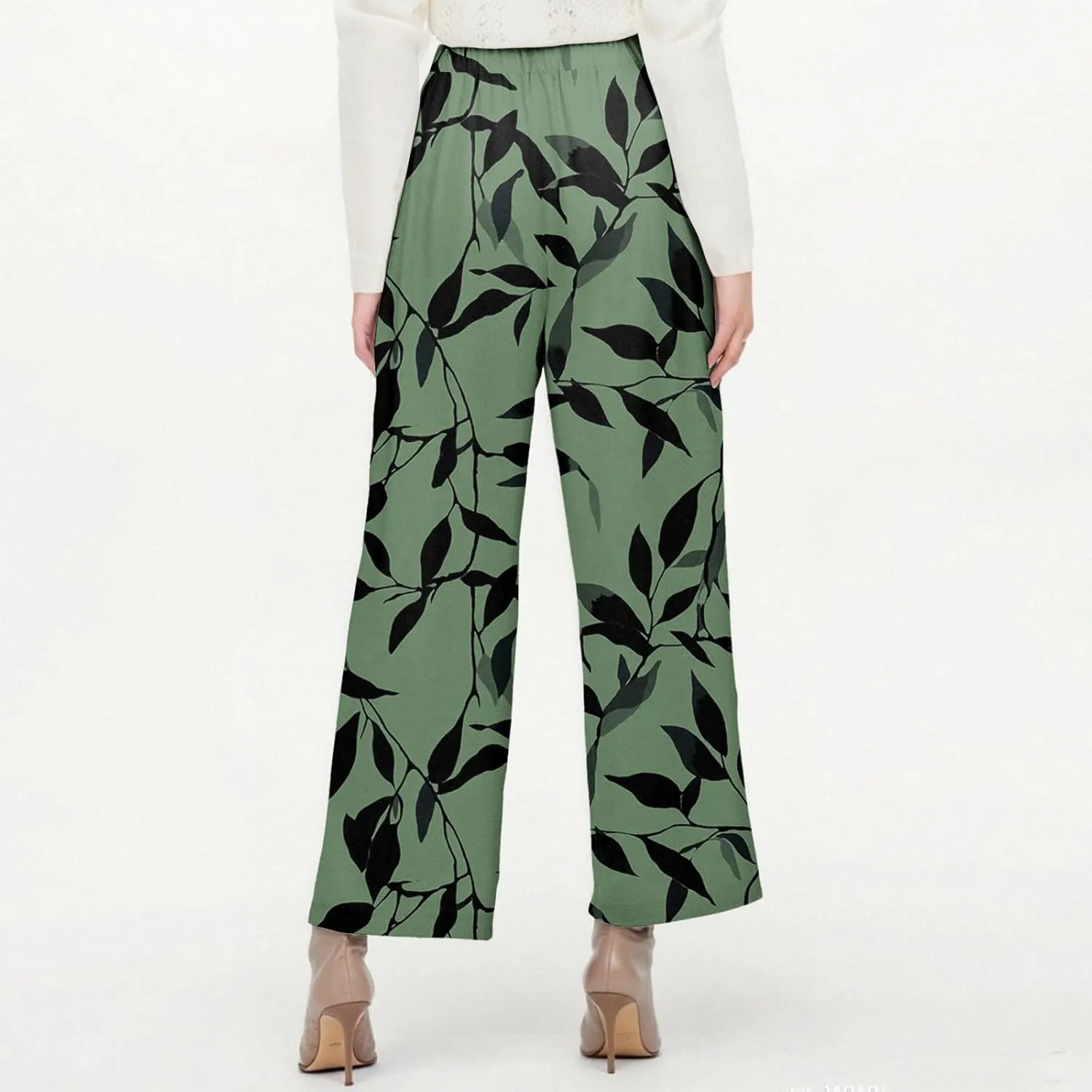 Linen Pants Women Summer Boho Wide Leg Pants High Waisted Palazzo Pant Floral Print Beach Trousers with Pockets