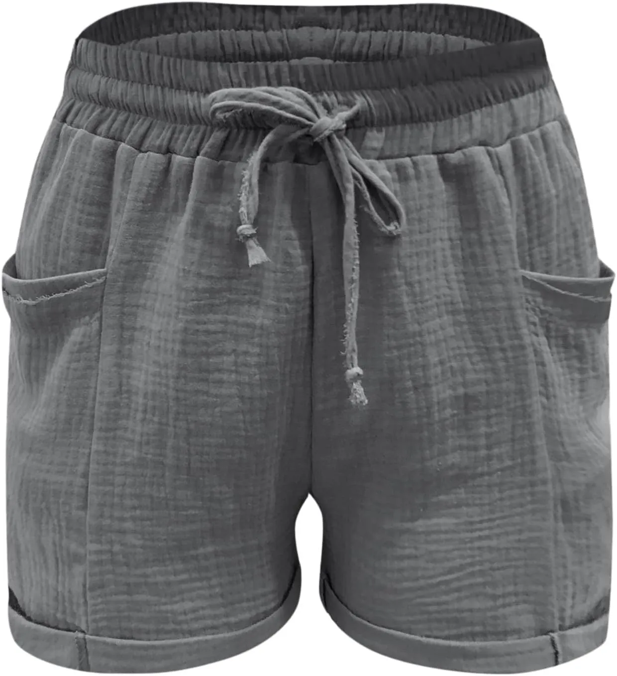 Linen Shorts for Women Plus Size Summer Trendy 2024 Self Tie Waist Casual Shorts Loose Drawstring Beach Shorts with Pockets