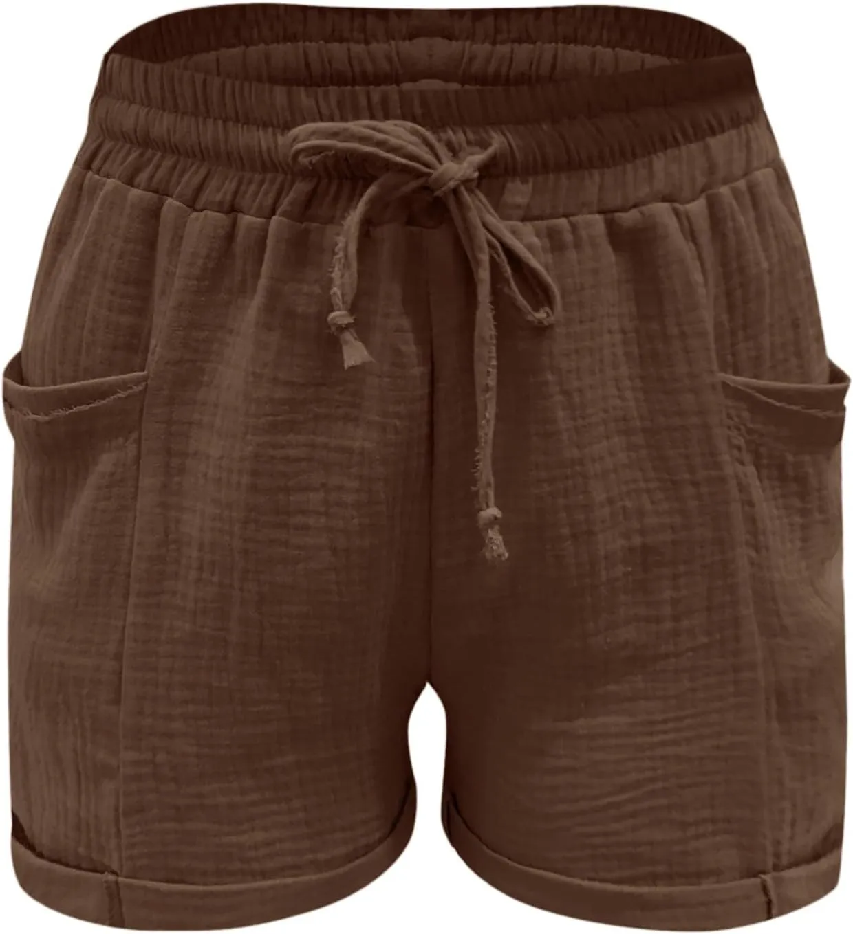 Linen Shorts for Women Plus Size Summer Trendy 2024 Self Tie Waist Casual Shorts Loose Drawstring Beach Shorts with Pockets