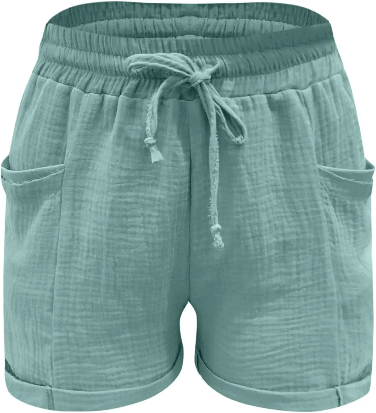 Linen Shorts for Women Plus Size Summer Trendy 2024 Self Tie Waist Casual Shorts Loose Drawstring Beach Shorts with Pockets