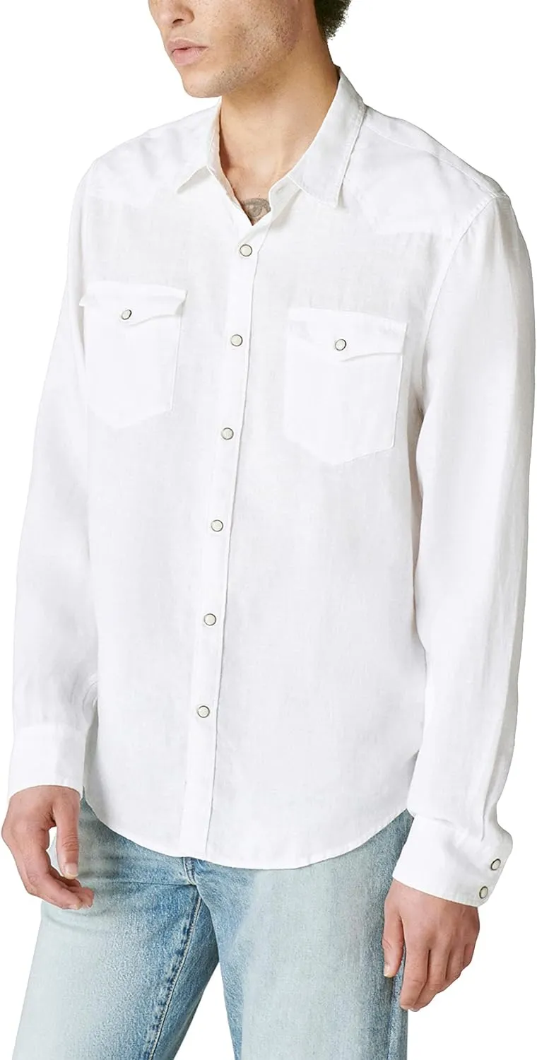 Lucky Brand Men's Long Sleeve Solid Linen Western Shirt