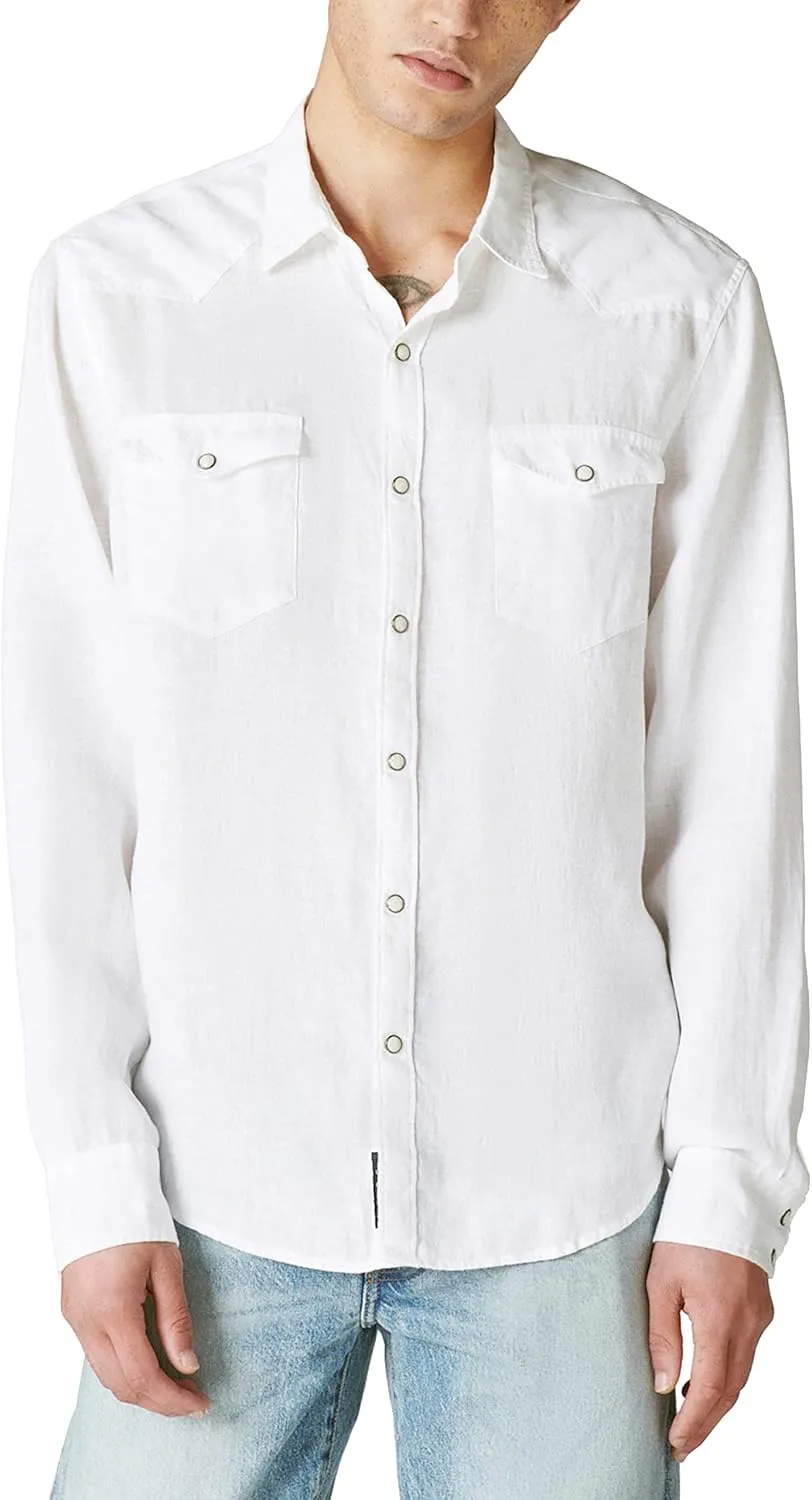Lucky Brand Men's Long Sleeve Solid Linen Western Shirt