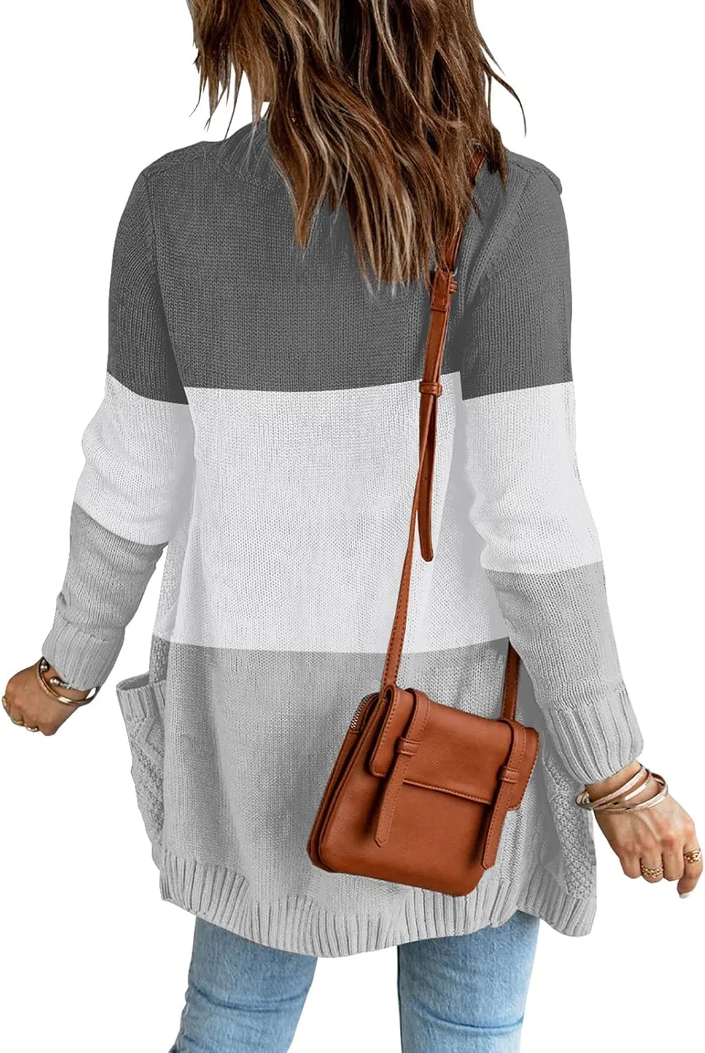 luvamia Womens Long Sleeve Open Front Buttons Cable Knit Pocket Sweater Cardigan