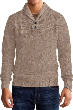Makkrom Mens Shawl Collar Sweater Cable Knit Pullovers Casual Fall Winter Button Long Sleeve Classic Dress Sweater