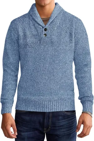 Makkrom Mens Shawl Collar Sweater Cable Knit Pullovers Casual Fall Winter Button Long Sleeve Classic Dress Sweater