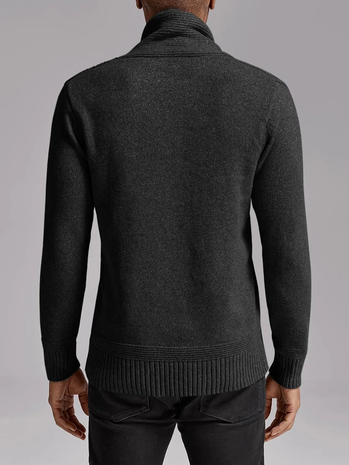 Makkrom Mens Shawl Collar Sweater Cable Knit Pullovers Casual Fall Winter Button Long Sleeve Classic Dress Sweater