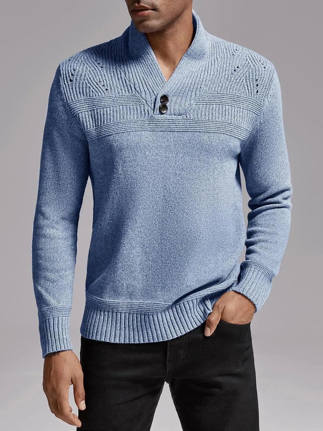 Makkrom Mens Shawl Collar Sweater Cable Knit Pullovers Casual Fall Winter Button Long Sleeve Classic Dress Sweater