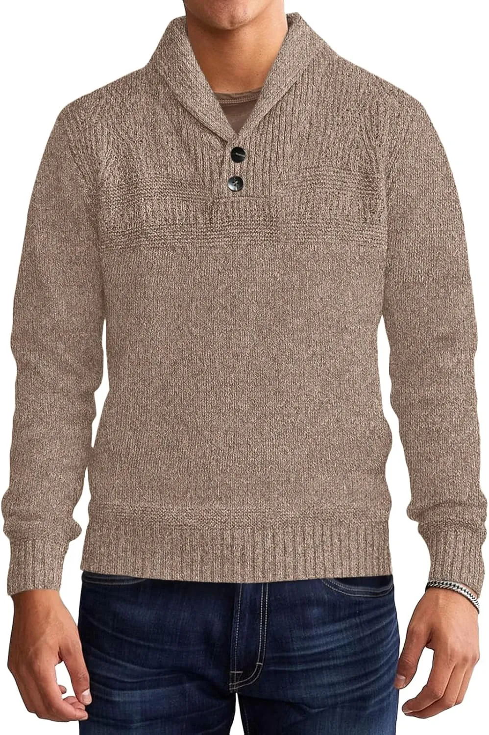 Makkrom Mens Shawl Collar Sweater Cable Knit Pullovers Casual Fall Winter Button Long Sleeve Classic Dress Sweater