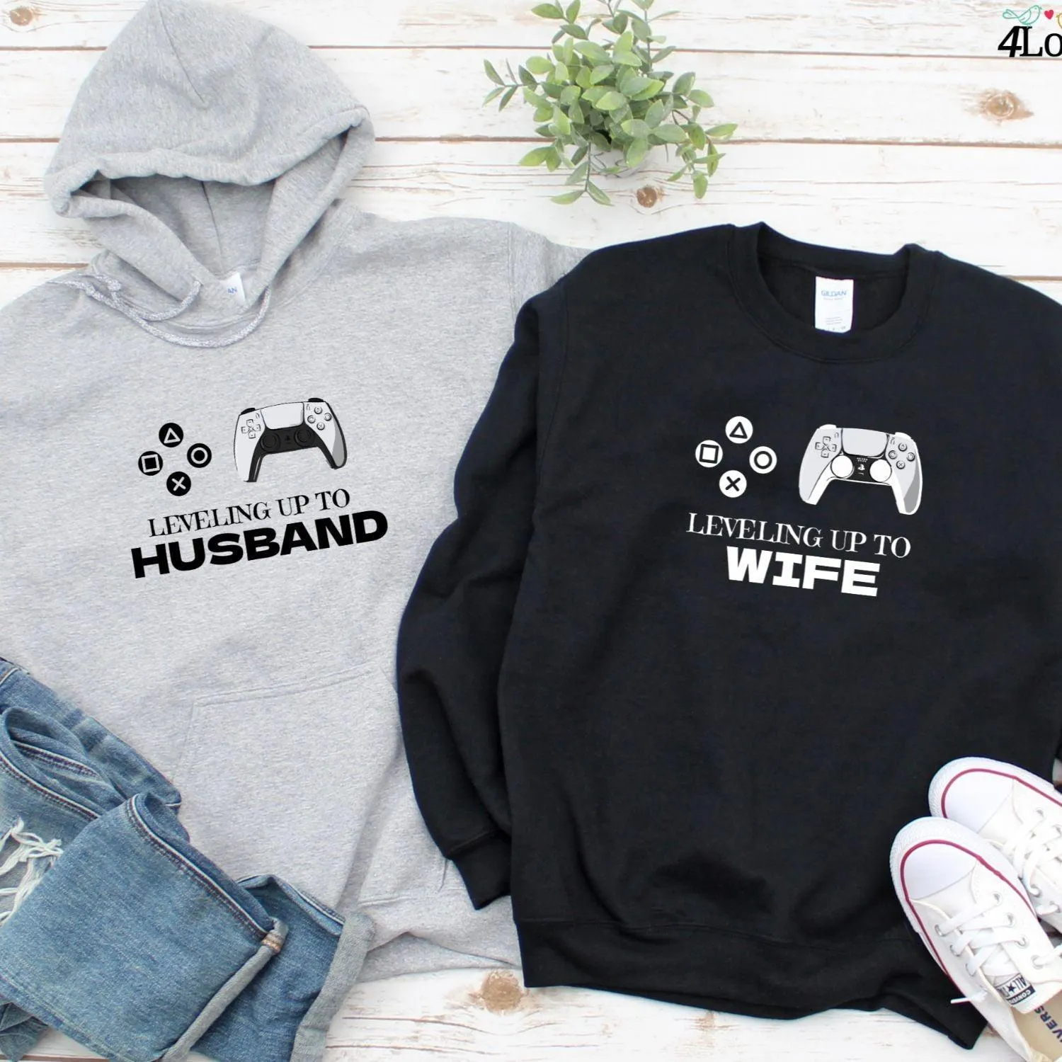 Matching Set: Level Up to Husband & Wife, Groom Gifts, Gaming Outfit, Fiance Wedding Gift