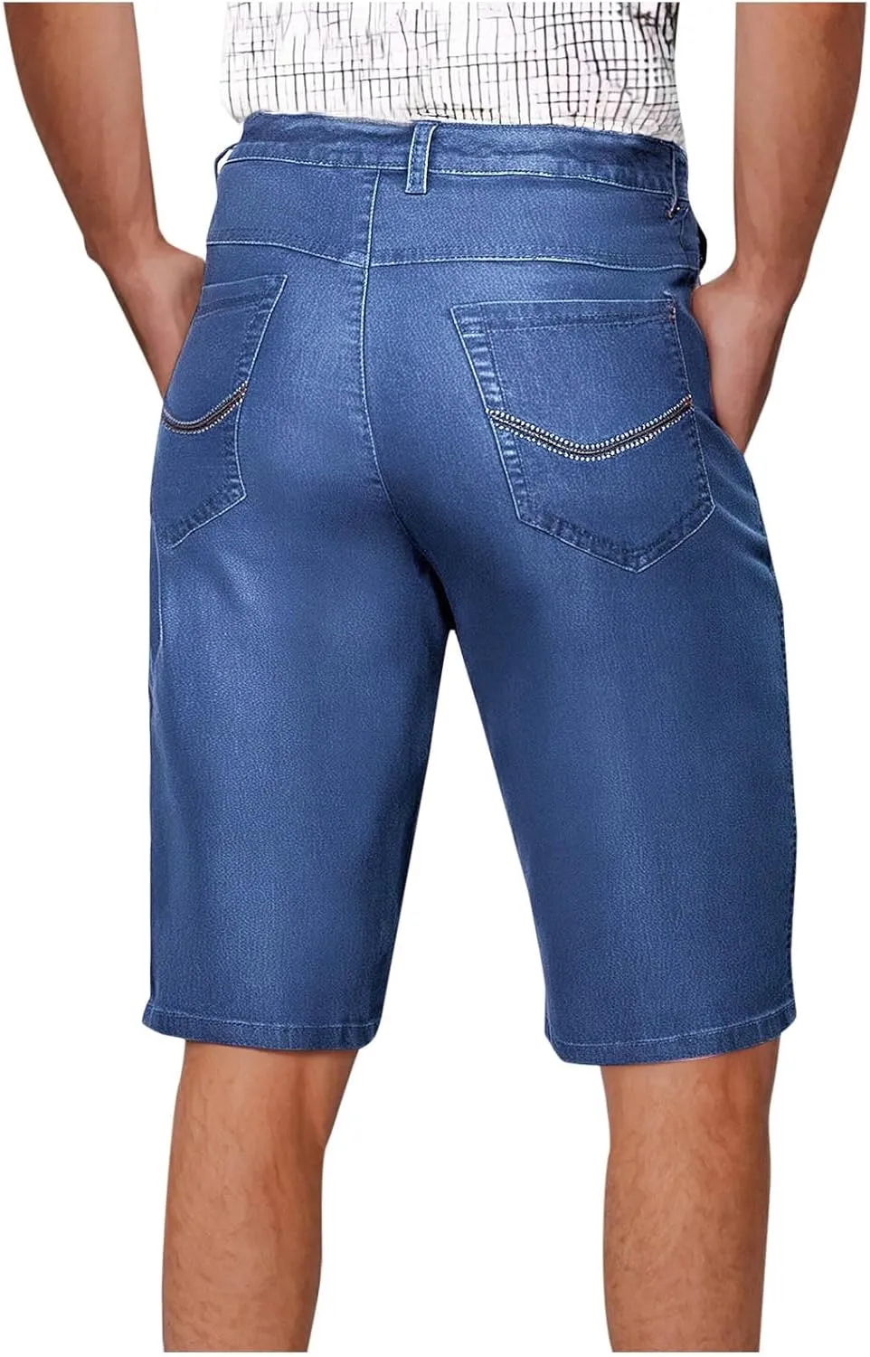 Men Jeans Capri Pants High Waist Fashion Solid Color Plus Size Slim Stretch Straight-Leg Versatile Denim Shorts