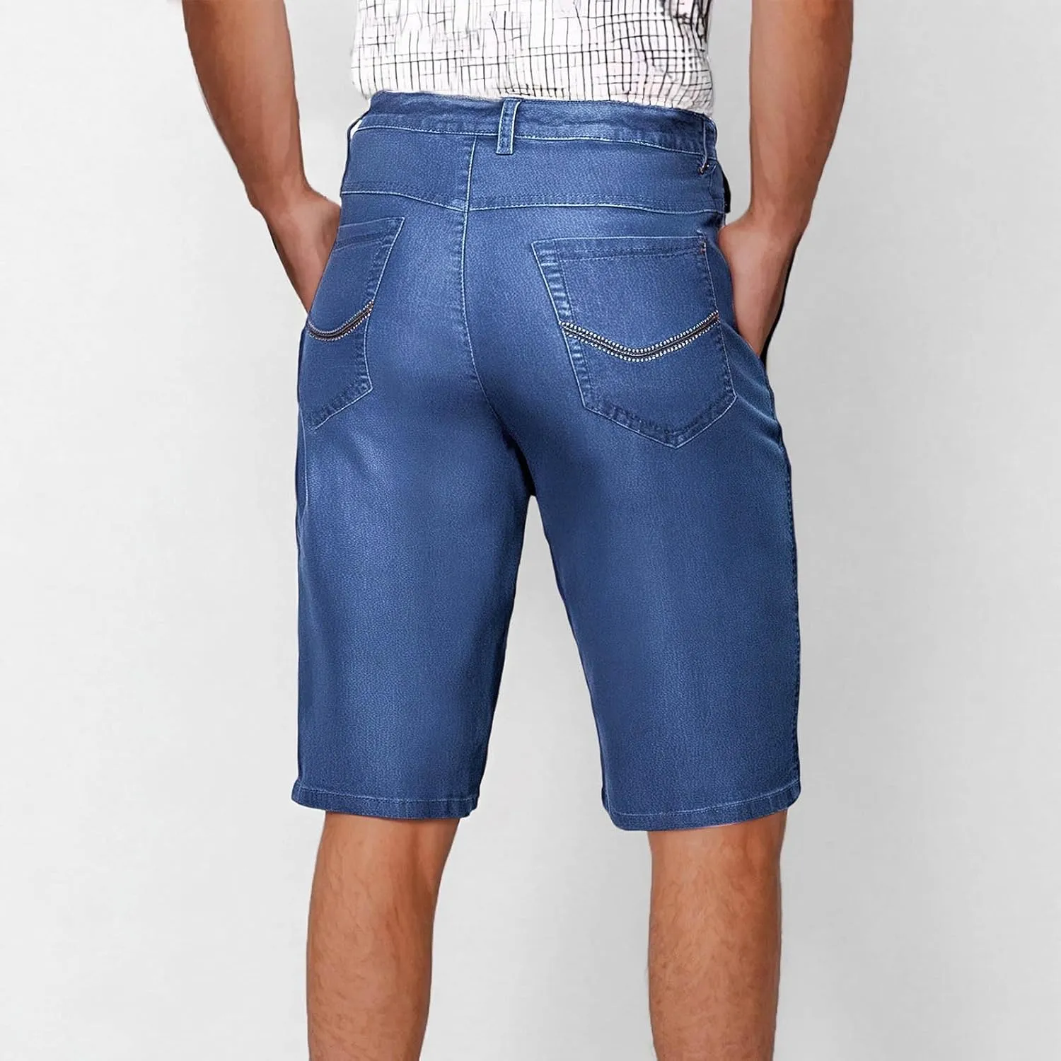 Men Jeans Capri Pants High Waist Fashion Solid Color Plus Size Slim Stretch Straight-Leg Versatile Denim Shorts